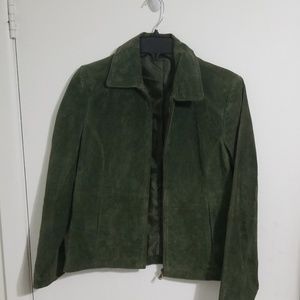 Green Leather Suede zippered jacket